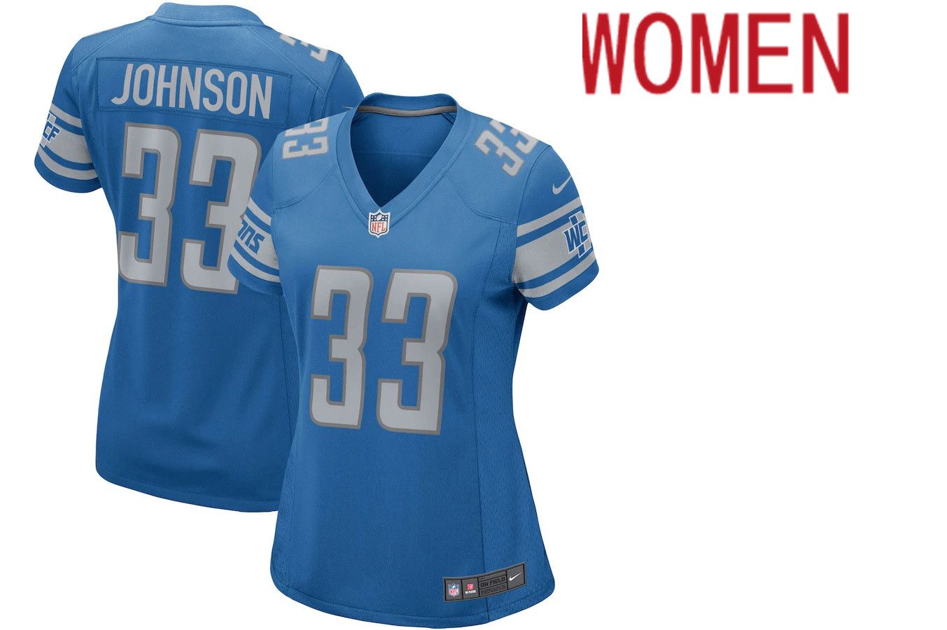 Women Detroit Lions #33 Kerryon Johnson Nike Blue Game Player NFL Jersey->women nfl jersey->Women Jersey